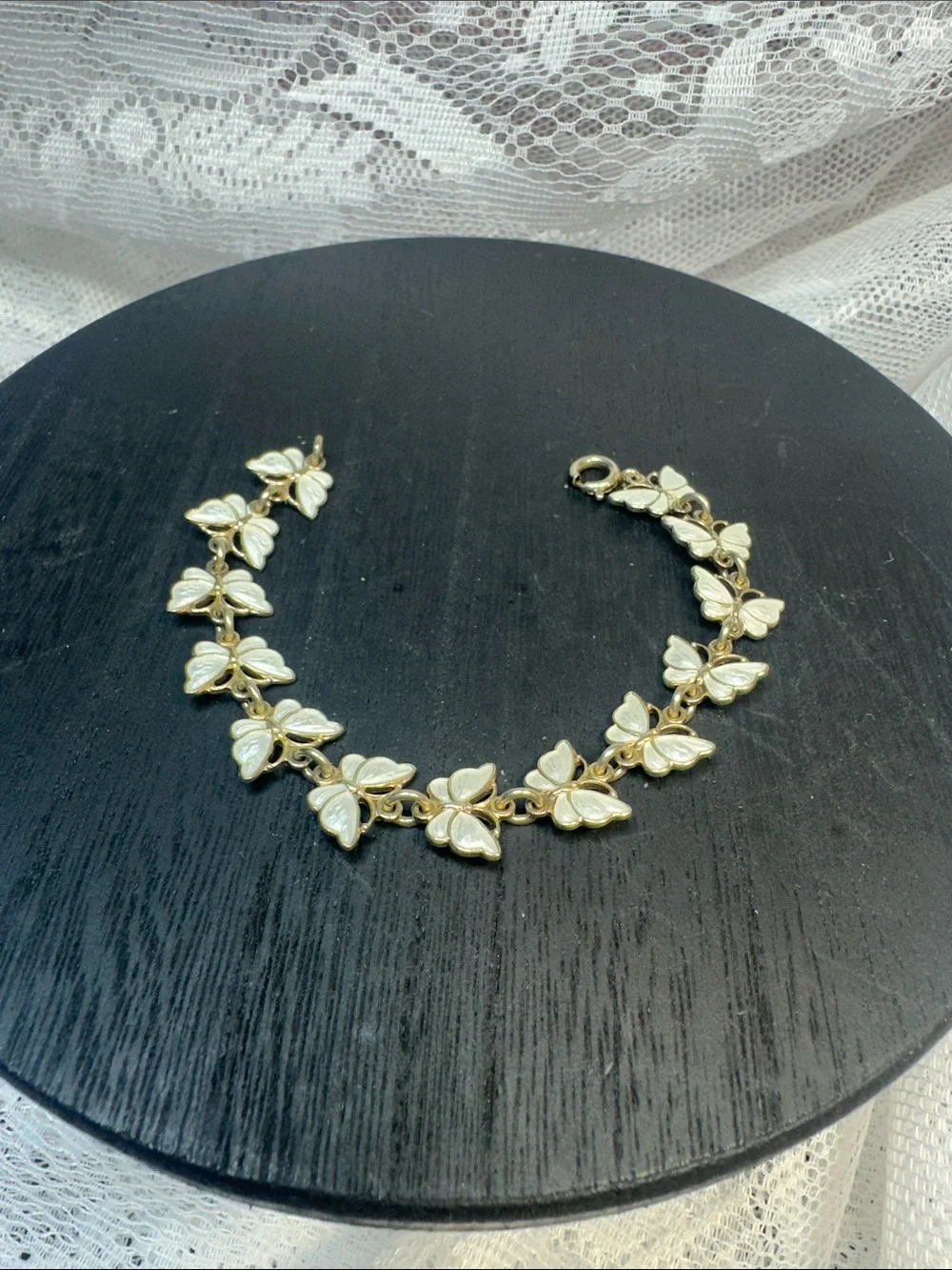 Volmer Bahner Gold Butterfly Link Bracelet with Ivory Enamel 925 Vintage